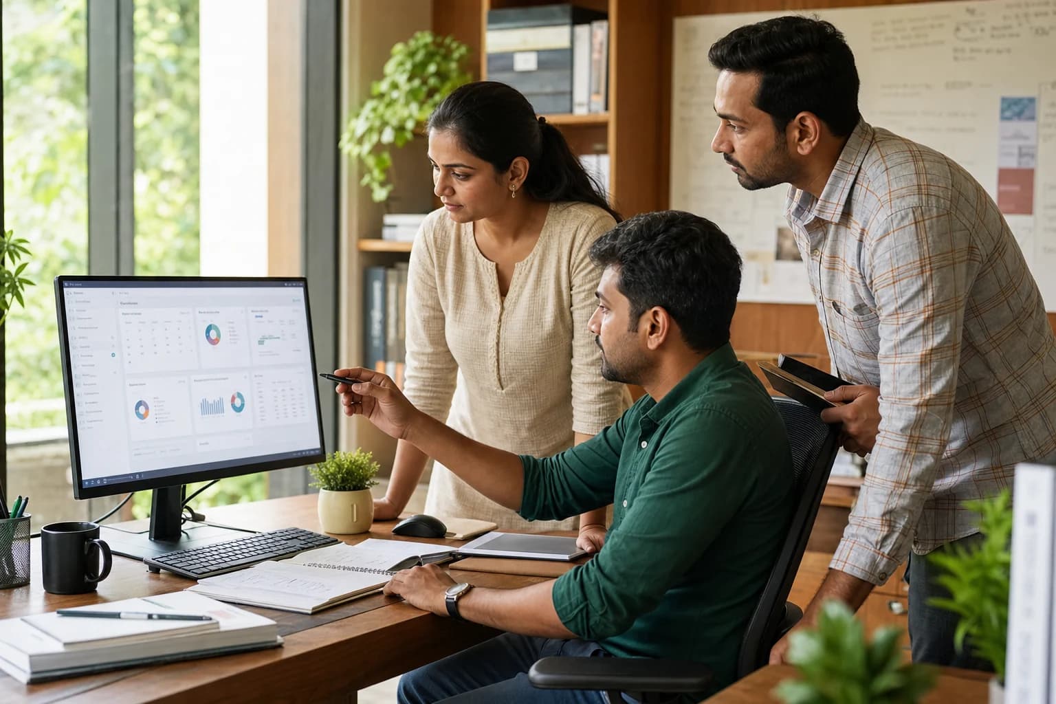 An Indian office team reviewing daily operations together